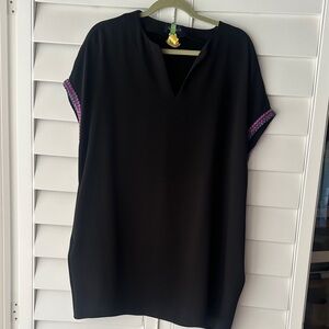 Buckley K black tunic dress with purple embroidered sleeve detail